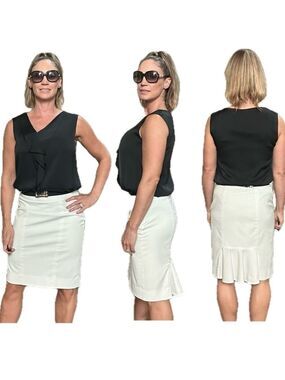 WHBM White House Black Market ivory white pencil skirt back pleated 6 business